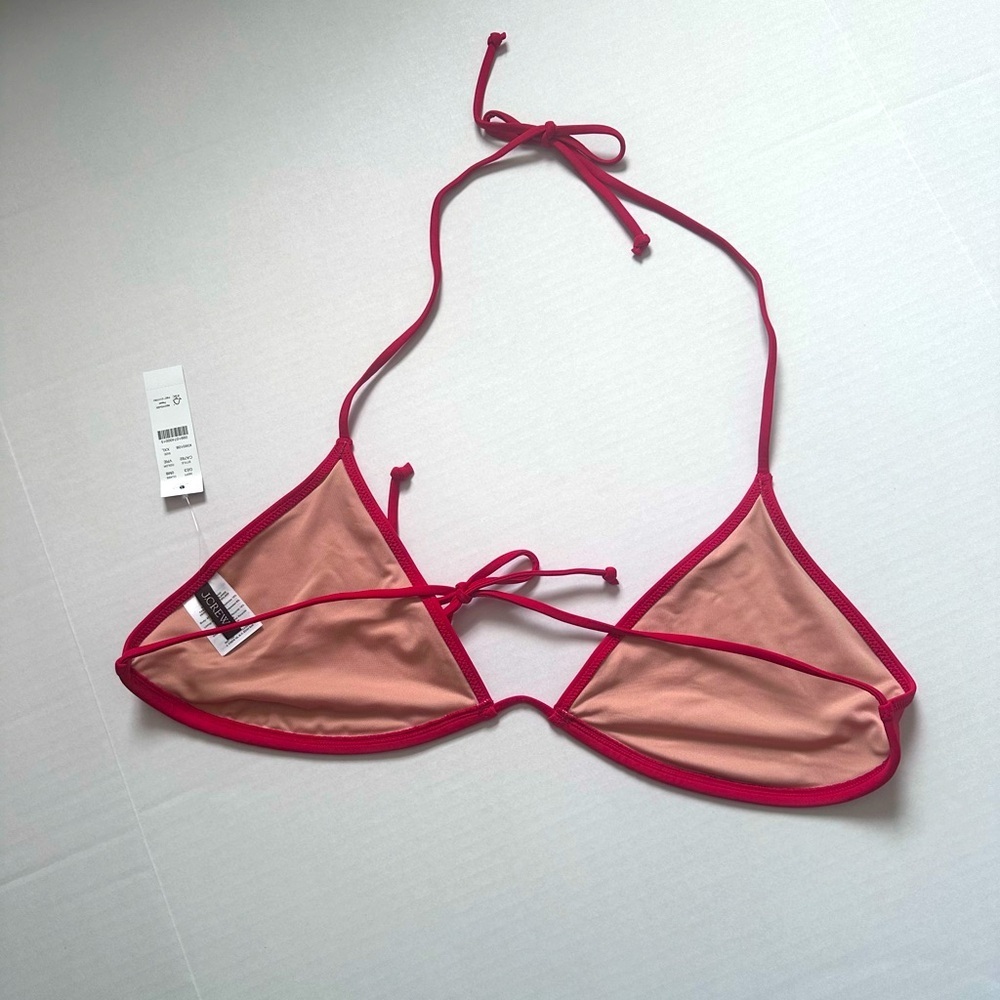J Crew halter tie back v neck bikini top red NWT - Picture 2 of 3